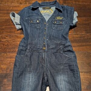 COOGI Blue Denim Romper with Gold Accents